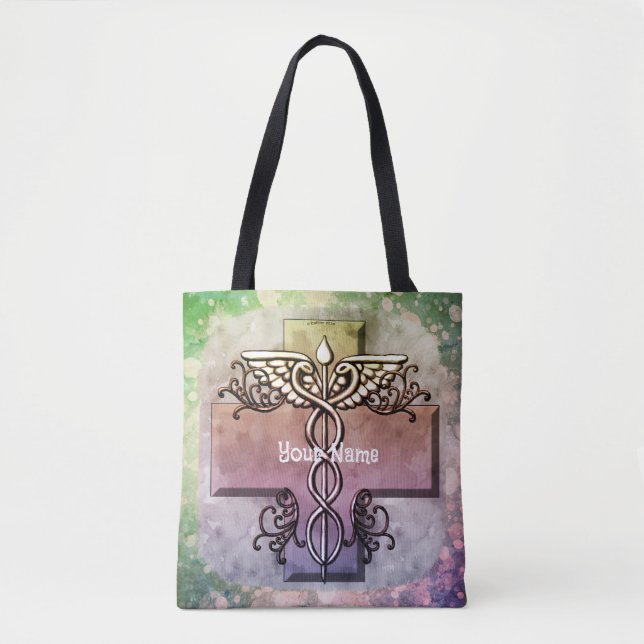 Tote Bag Caducée à croix pastel  (Devant)