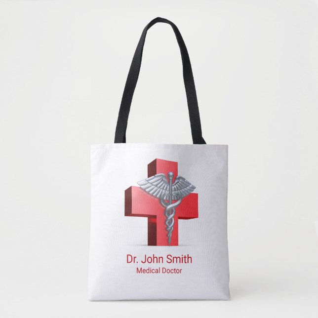 Tote Bag Caduceus Médicale Silver Croix Rouge 3D (Devant)