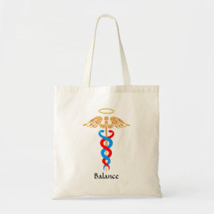 Tote Bag Caduceus symbole en or, bleu & rouge