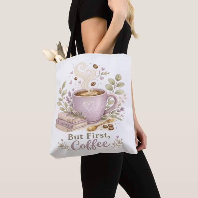 Tote Bag Café aquarelle lavande cosy (De près)
