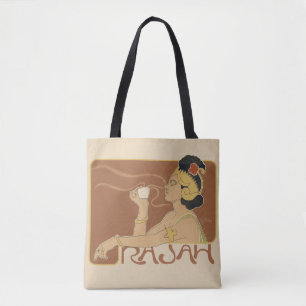 Tote Bag Café Art Nouveau vintage Rajah, dame avec café