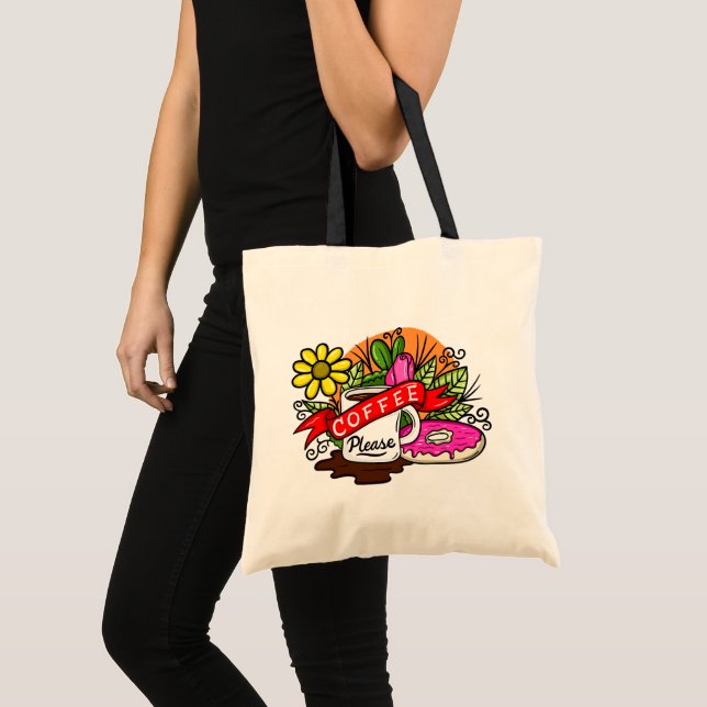 Tote Bag Café de tatouage coloré et beignets (Devant (produit))