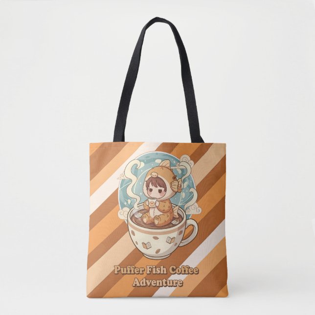 Tote Bag Café et lecture d'art mignon poisson-globe (Devant)