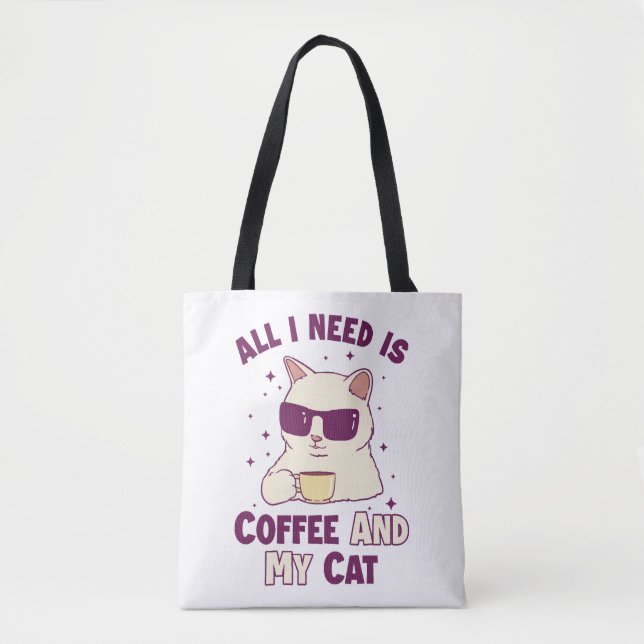 Tote Bag Café et mon chat Chat Papa Chat Maman Amoureux de  (Devant)