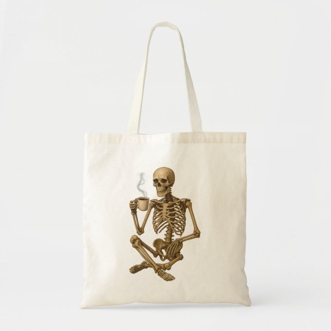 Tote Bag Café jusqu'à la mort - Skeleton Café Time (Devant)