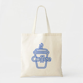 Tote Bag Café Lettrage Contour Bleu Tasse de Café