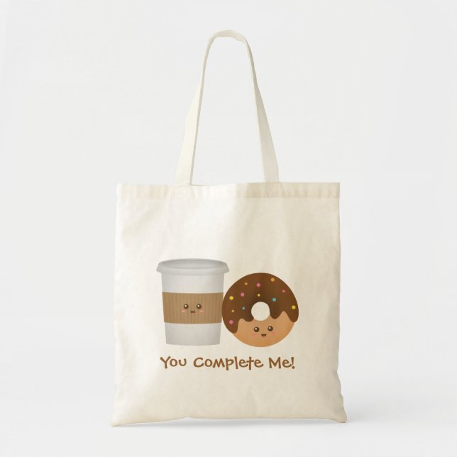 Tote Bag Café mignon et beignet, Tu me complètes (Devant)