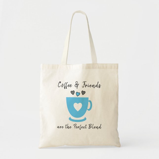 Tote Bag Café parfait et amis aiment les coeurs gris bleu (Devant)