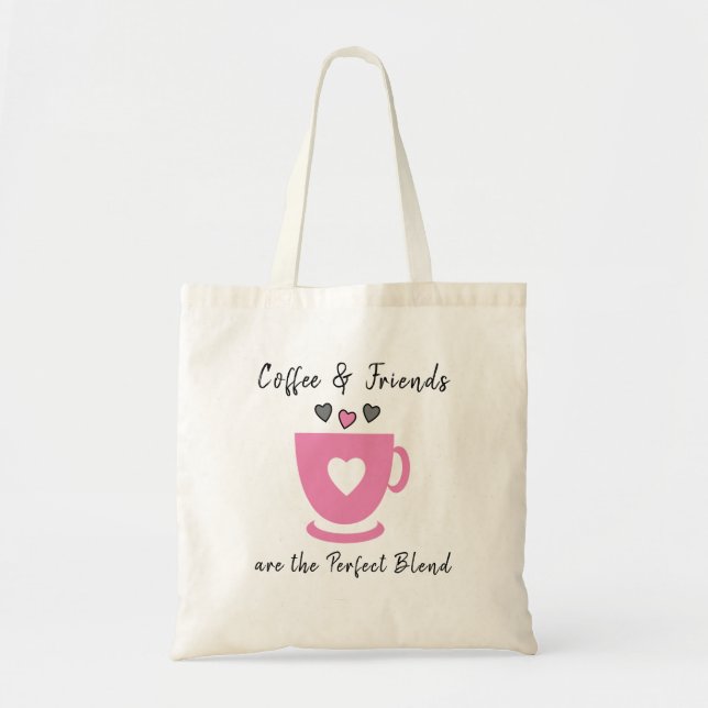 Tote Bag Café parfait et amis aiment les coeurs gris rose (Devant)
