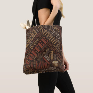 Tote Bag Café sur Burlap Word Cloud Brown ID283