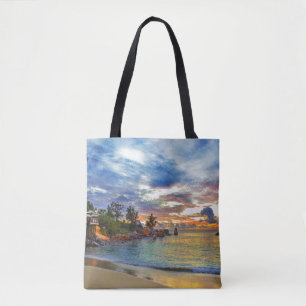 Tote Bag Café sur la plage tropicale au coucher du soleil
