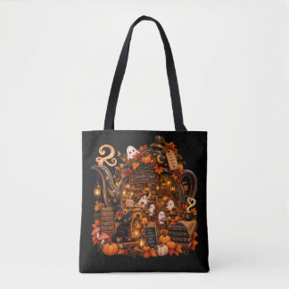 Tote Bag Café Théière Enchantée Fantôme Chat Noir Halloween