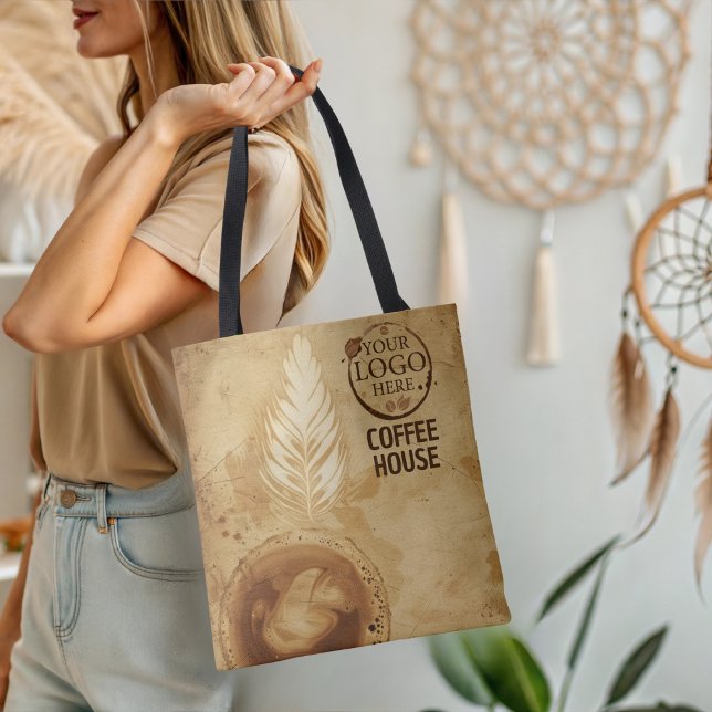 Tote Bag Cafés et cafés Latte Art Logo Business (Latte Art cafes and coffee shops Logo Business Tote Bag employee retail conference clean promotional)