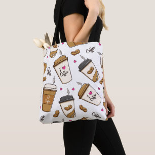 Tote Bag Cafés, Fèves de café, Amateur de café, Coeurs