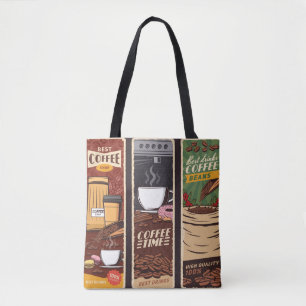 Tote Bag Cafetière Bannières vintages vintages, cafétéria e