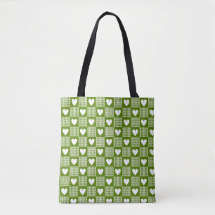 Tote Bag Cage vert à carreaux en forme de cœur
