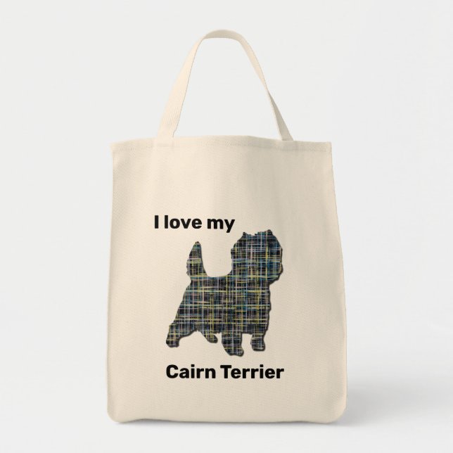 Tote Bag Cairn Terrier Chien Jaune & Black Grid Line Fourre (Devant)