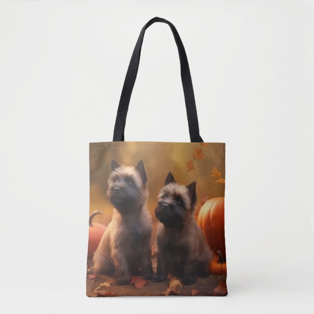 Tote Bag Cairn Terrier Chiot Automne Citrouille de plaisir (Devant)