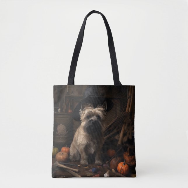 Tote Bag Cairn Terrier Citrouilles Halloween effroi (Devant)