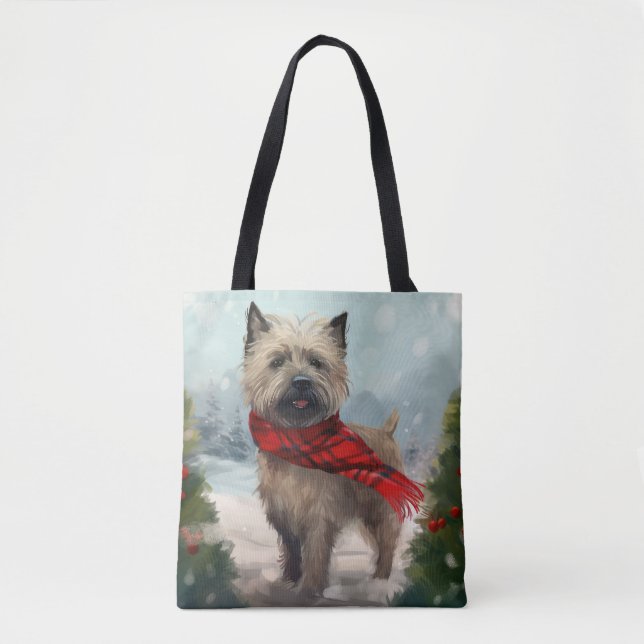 Tote Bag Cairn Terrier Dog dans Noël de neige (Devant)