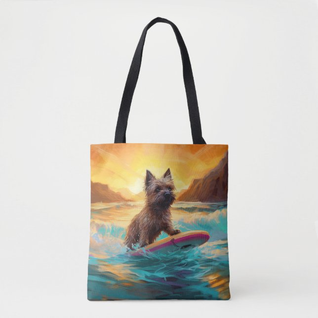 Tote Bag Cairn Terrier Plage Surf Peinture (Devant)