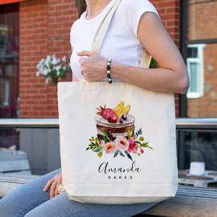 TOTE BAG CAKE FLORAL DE FRUITS PATISSERIE CUPCAKE BAKERY CH