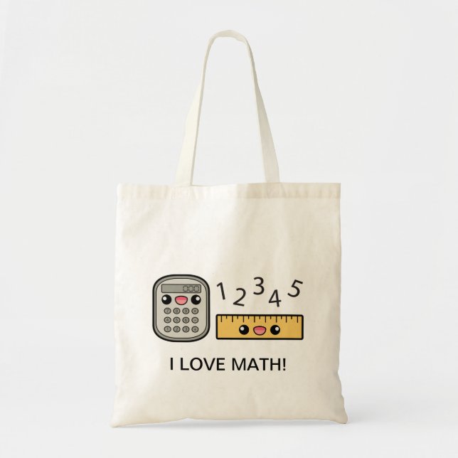 Tote Bag Calculatrice et règle mignonnes J'adore les maths (Devant)