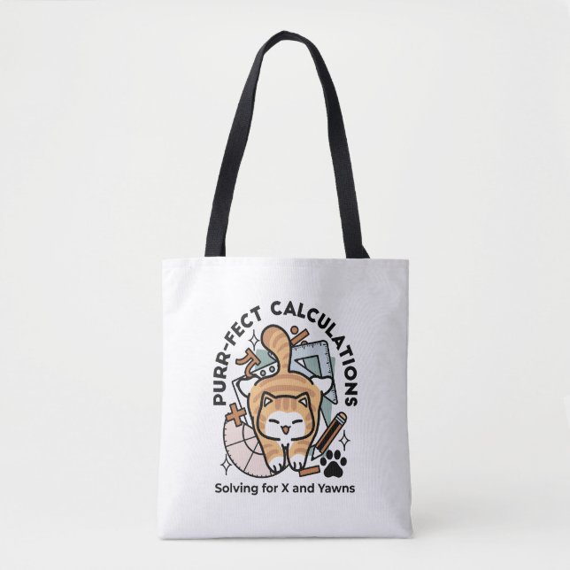 Tote Bag Calculs Parfaits – Création de Chat de Maths Drôle (Devant)