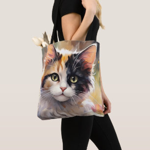Tote Bag Calico Cat et Papillons dans le jardin de printemp
