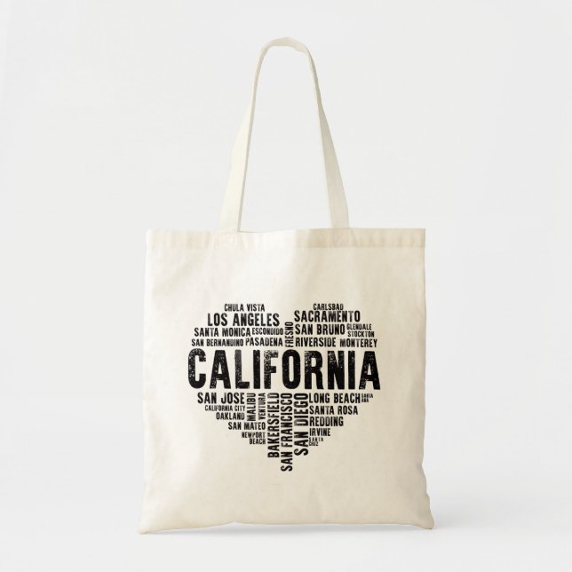 Tote Bag California Heart Love LA San Francisco San Diego (Devant)