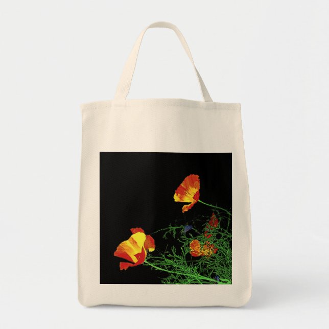 Tote Bag California poppies on black (Devant)
