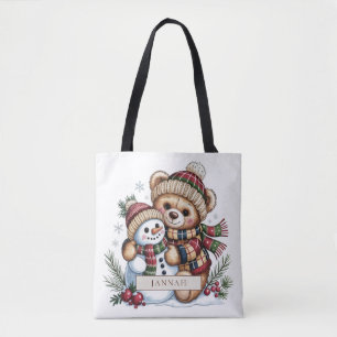 Tote Bag Câlins de bonhomme de neige en ours en peluche car
