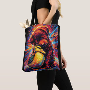 Tote Bag Câlins Pop Art entre un chiot et un caneton