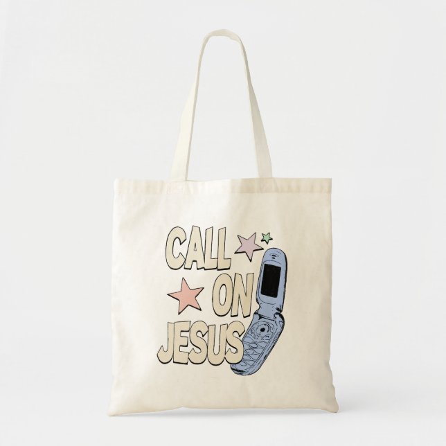 Tote Bag Call on Jesus – Retro Faith Design (Devant)