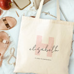 Tote Bag Calligraphie de monogramme féminin rose corail<br><div class="desc">Sac fourre-tout à monogramme calligraphié rose corail. Facile à personnaliser avec une typographie de script féminin et élégant. Idée cadeau parfaite avec un nom monogrammé !</div>