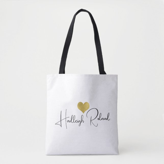 Tote Bag Calligraphie de nom monogramme cœur (Devant)