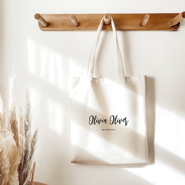 Tote Bag Calligraphie de script minimal crème ivoire chic m (Créateur téléchargé)