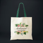 Tote Bag Calligraphie de végétation tropicale florale<br><div class="desc">Aquarelle Tropical Floral Greenery Mariage Calligraphie Sac fourre-tout Bridesmaid</div>