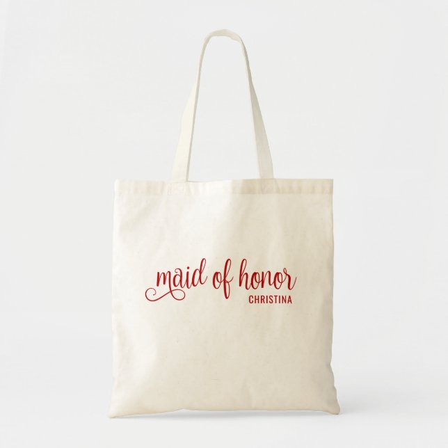Tote Bag Calligraphie Demoiselle d'Honneur Rouge Bach  (Devant)