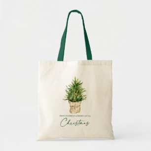 Tote Bag Calligraphie Encre Aquarelle Arbre de Noël Vert
