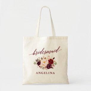 Tote Bag Calligraphie Floral Bourgogne Nom de la servante