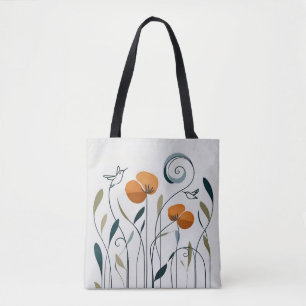 Tote Bag Calligraphie minimaliste moderne colibris fleurs