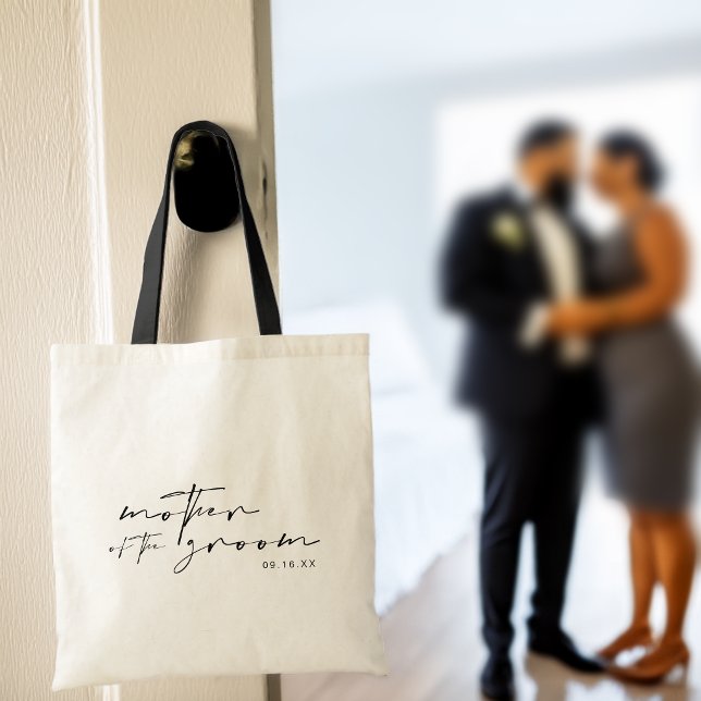 Tote Bag Calligraphie moderne chic pour la mère du marié (Chic Modern Calligraphy Mother of the Groom Tote Bag)