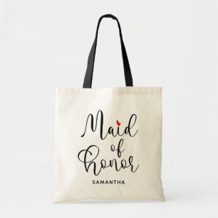 Tote Bag Calligraphie moderne noire Cœur rouge demoiselle d