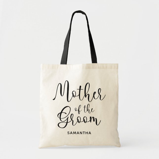 Tote Bag Calligraphie moderne noire pour la mère du marié (Devant)