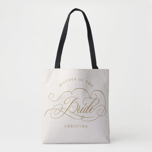Tote Bag Calligraphie moderne or Mère de la Mariée (Devant)