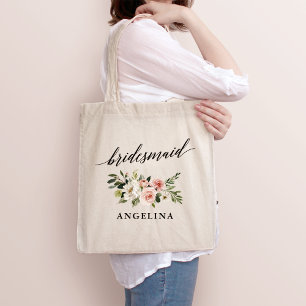 Tote Bag Calligraphie Pink Blanc Floral Nom de la servante