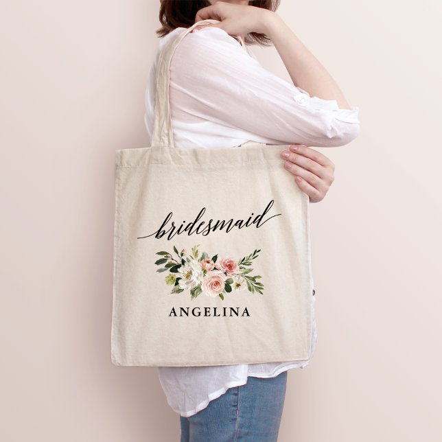 Tote Bag Calligraphie Pink Blanc Floral Nom de la servante (Créateur téléchargé)
