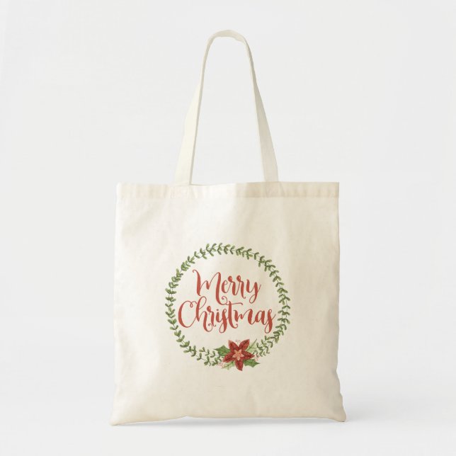 Tote Bag Calligraphie Texte et Noël Wreath Holiday (Devant)