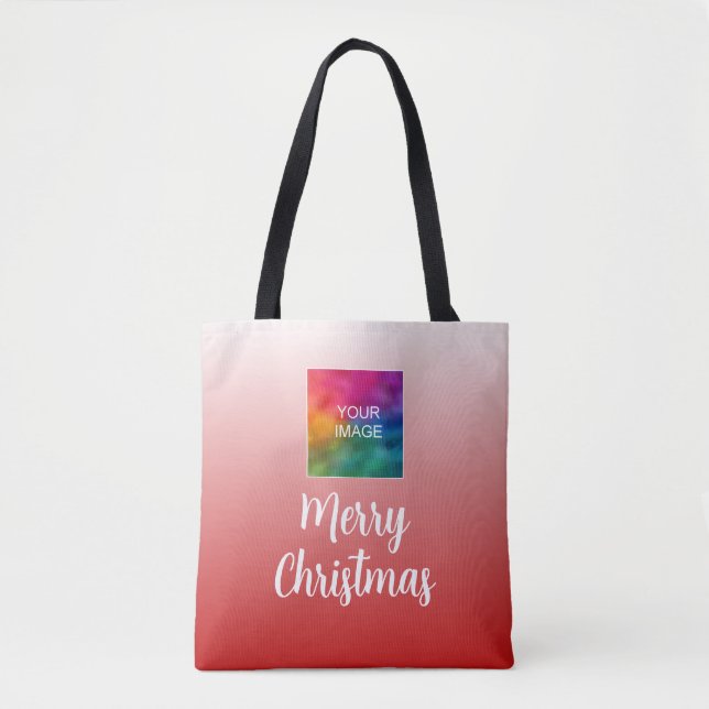 Tote Bag Calligraphy Merry Christmas With Your Photo / Logo (Devant)